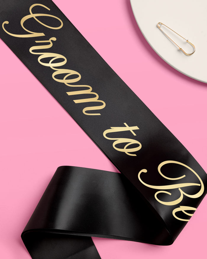 Bride and Groom Sash Duo - black + white satin sashes