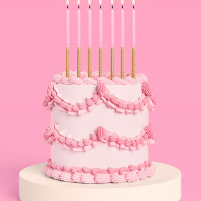Pink + Gold Glitter Candles - 10 birthday candles