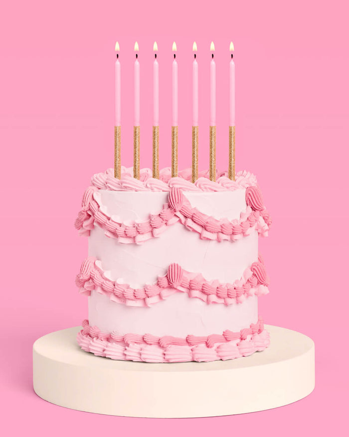 Pink + Gold Glitter Candles - 10 birthday candles