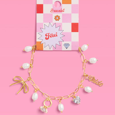 Bride Charm Bracelet - gold, rhinestones + pearls