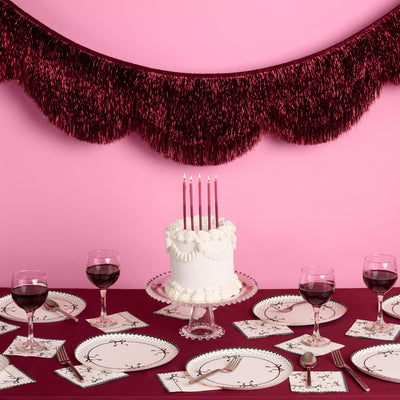 Burgundy Scallop Fringe Banner - 6 ft red fringe garland