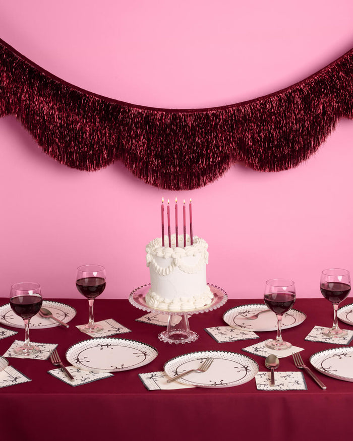 Burgundy Scallop Fringe Banner - 6 ft red fringe garland