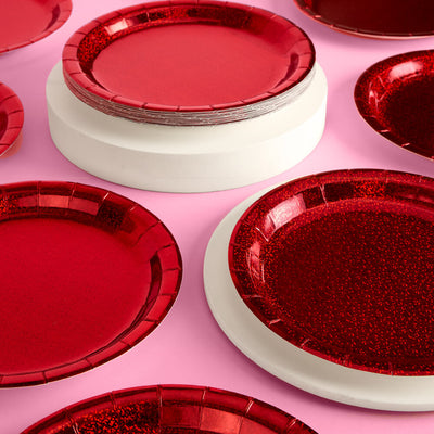 Red Shimmer Plates - 25 paper plates