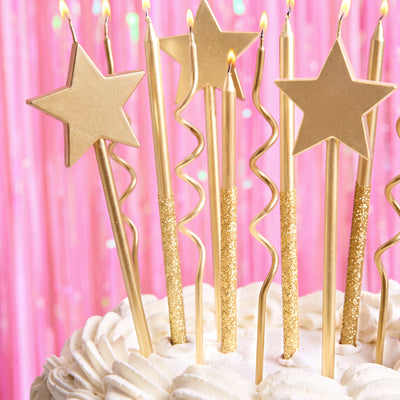 Fourteen gold glitter birthday cake candles