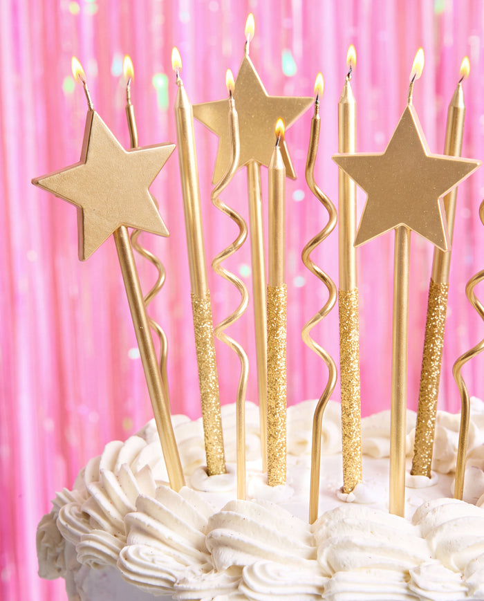 Fourteen gold glitter birthday cake candles