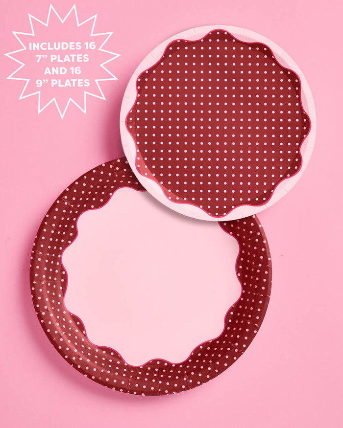 Wine Not Plate Set - 32 polka dot plates