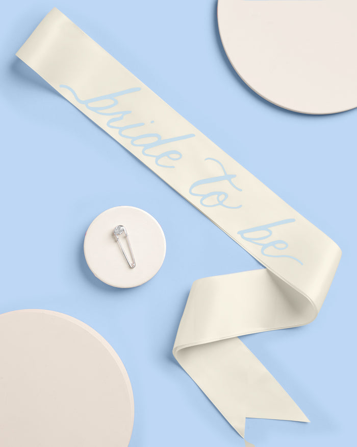 Coastal Bride Sash - ivory + blue satin sash