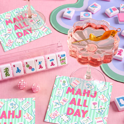 Mahj All Day Cocktail Napkins - pink + teal stripes