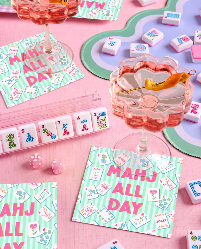 Mahj All Day Cocktail Napkins - pink + teal stripes