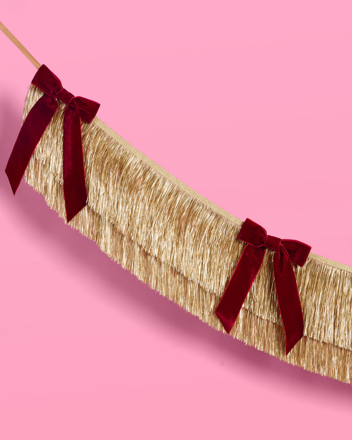 Gilded Bow Banner - layered fringe + velvet bows