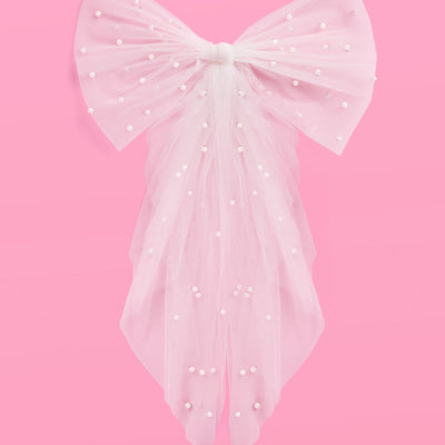 Pearl Bikini Bow - white tulle bow with pearls