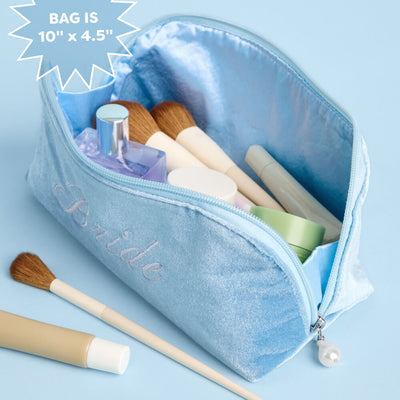 Bride Velvet Cosmetic Bag - Blue Velvet Makeup Bag