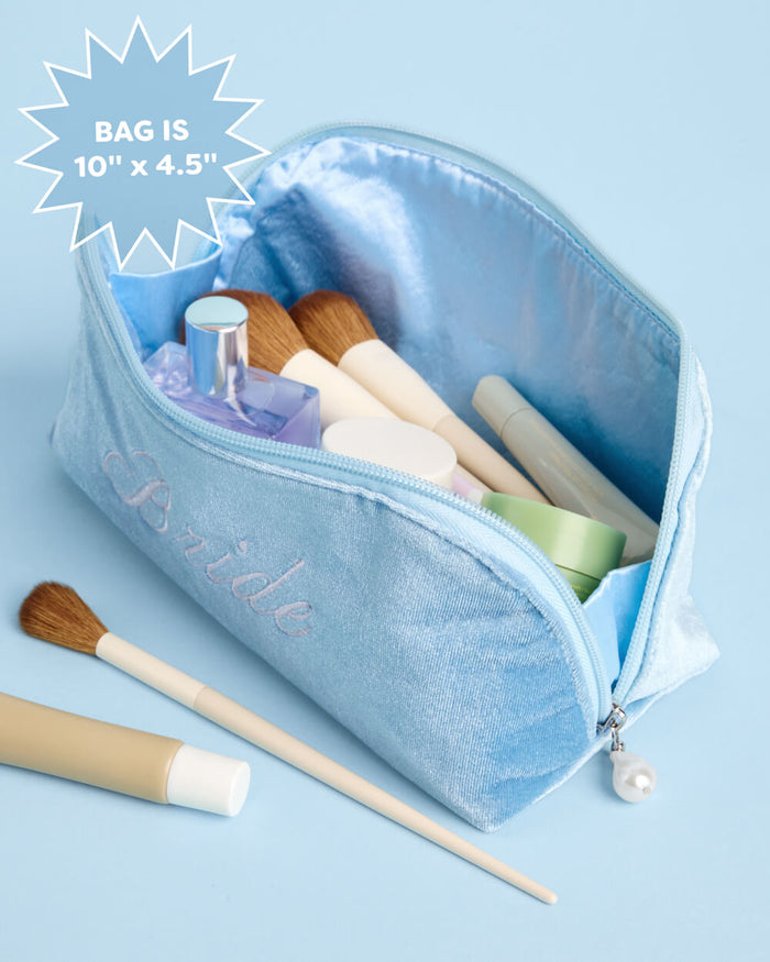 Bride Velvet Cosmetic Bag - Blue Velvet Makeup Bag