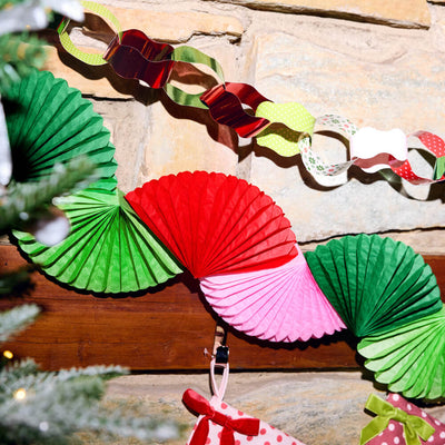 Pink Christmas Garland - festive paper fan banner