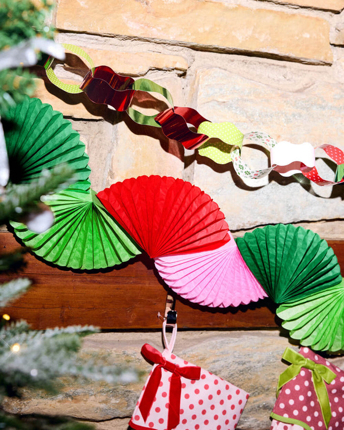 Pink Christmas Garland - festive paper fan banner