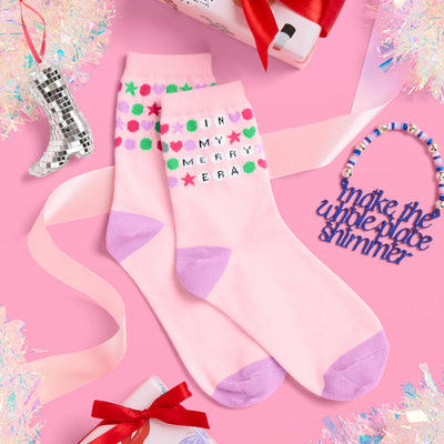 Merry Era Knit Socks - pink tube socks