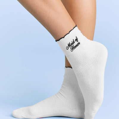 Maid of Honor Sock - white ribbed cotton sock