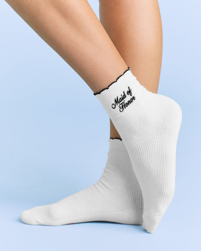 Maid of Honor Sock - white ribbed cotton sock