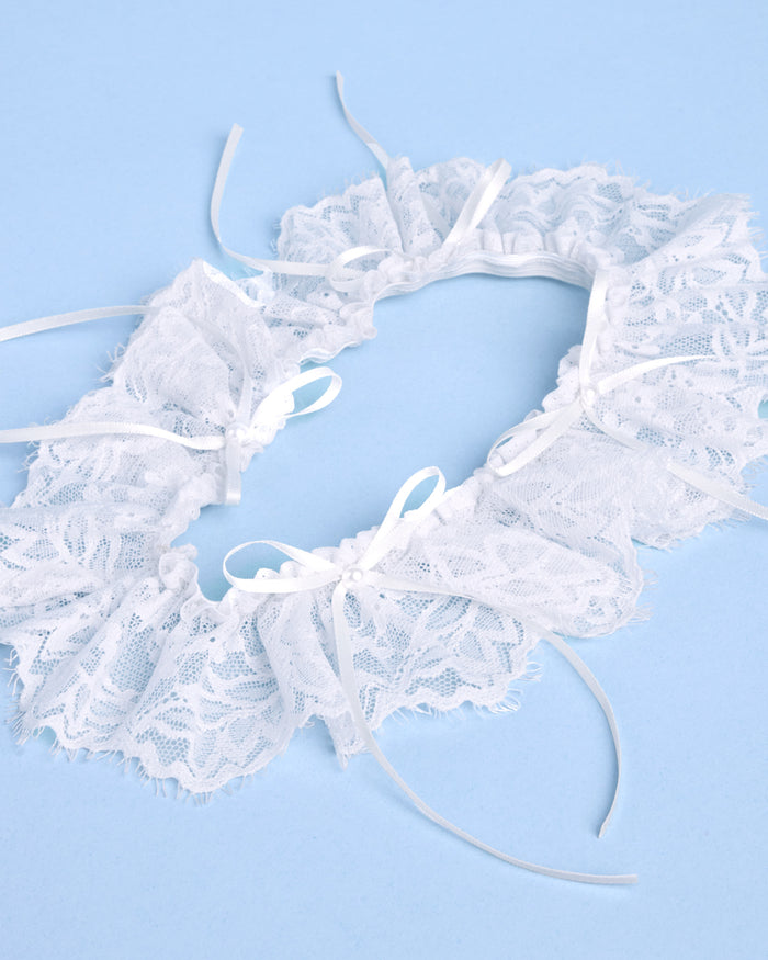 Classic Bride Garter - cream garter w. bows + pearls