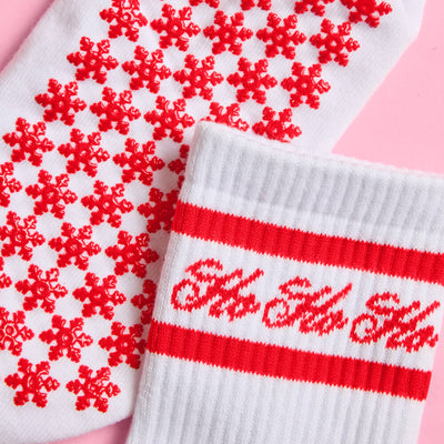 Sleigh Your Workout Grip Socks - red + white pilates socks