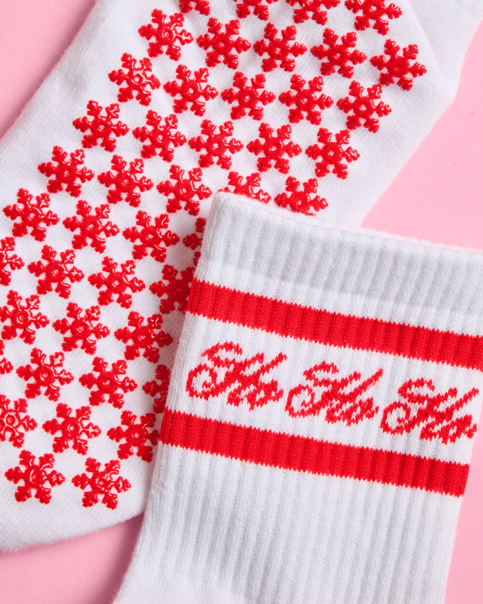 Sleigh Your Workout Grip Socks - red + white pilates socks