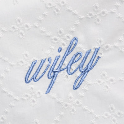 Wifey Eyelet Cosmetic Bag - white embroidered bag