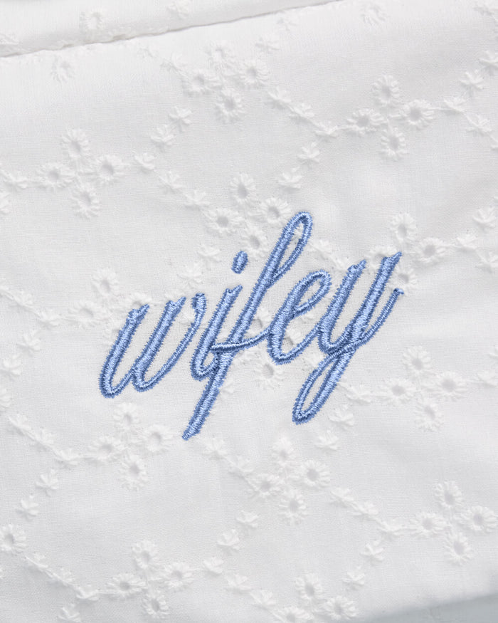 Wifey Eyelet Cosmetic Bag - white embroidered bag