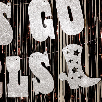 Let's Go Girls Banner - silver glitter banner