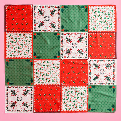 Holly Jolly Headscarf - red + green satin headscarf