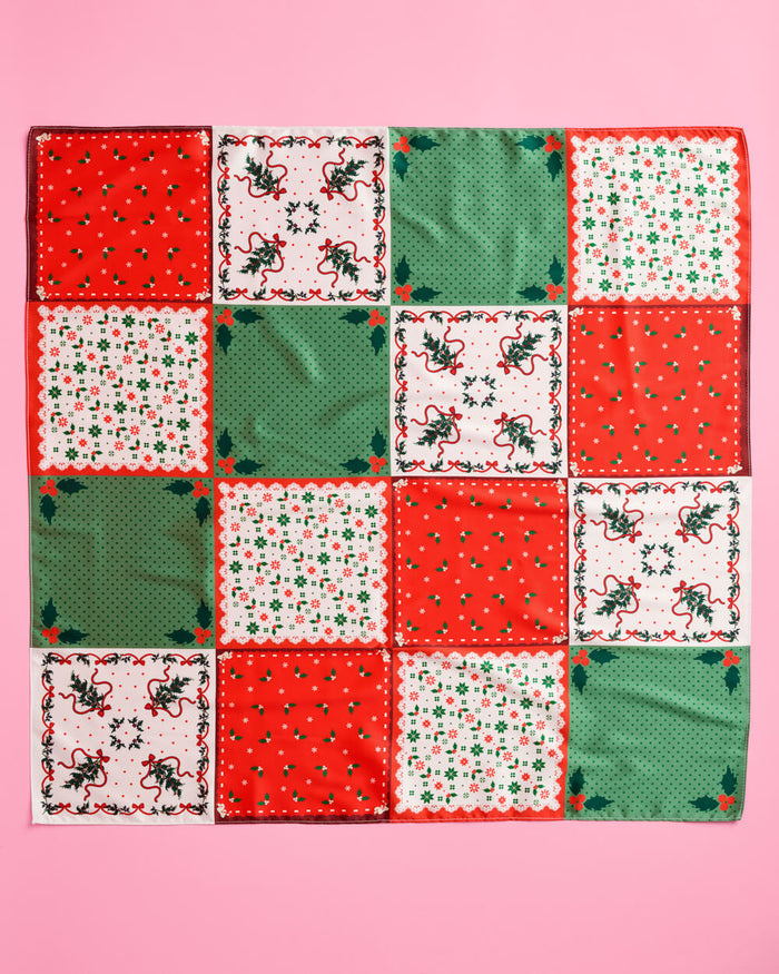 Holly Jolly Headscarf - red + green satin headscarf