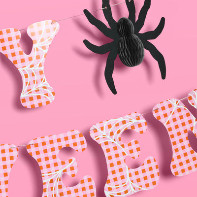 Pink Halloween Banner - pink gingham + spider banner