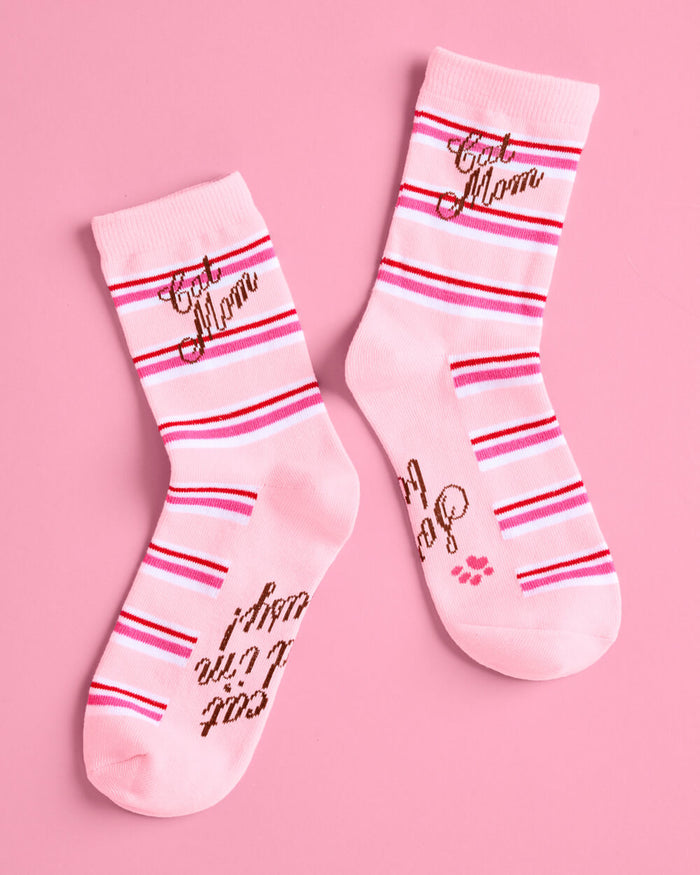 Cat Mom Socks - pink crew socks