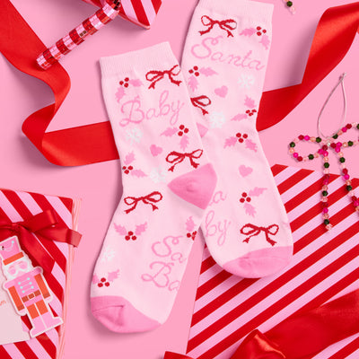 Santa Baby Knit Socks - pink tube socks