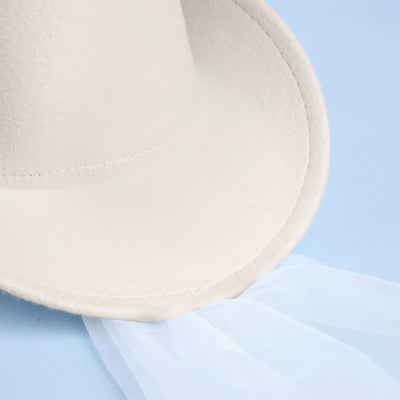 Bride Cowgirl Hat - embroidered felt hat + veil
