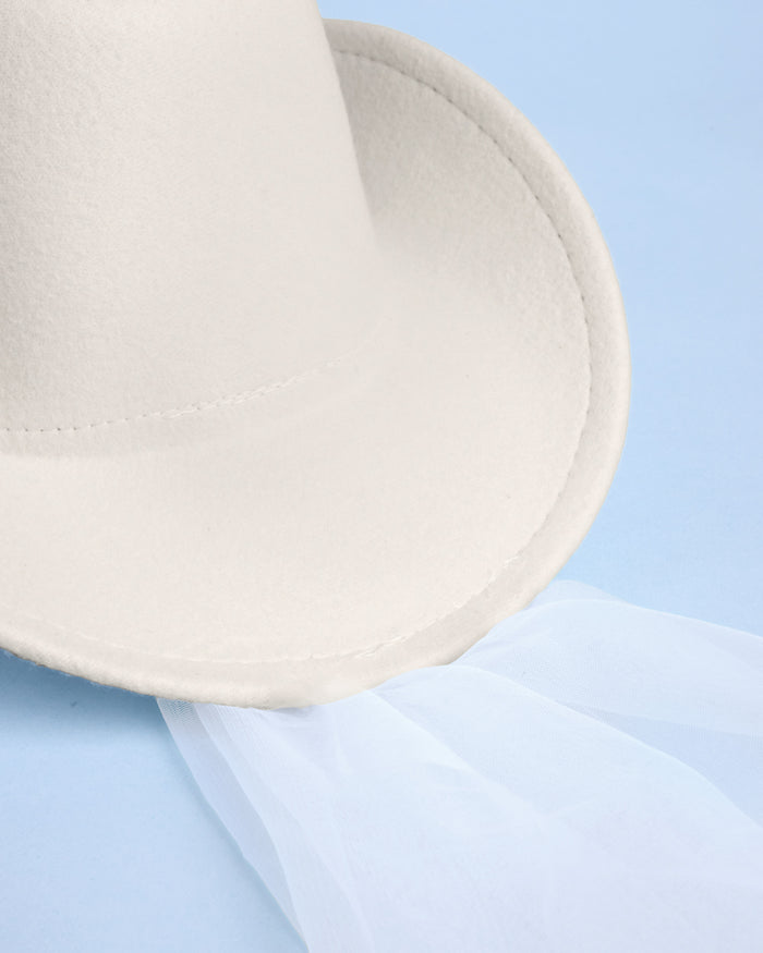 Bride Cowgirl Hat - embroidered felt hat + veil