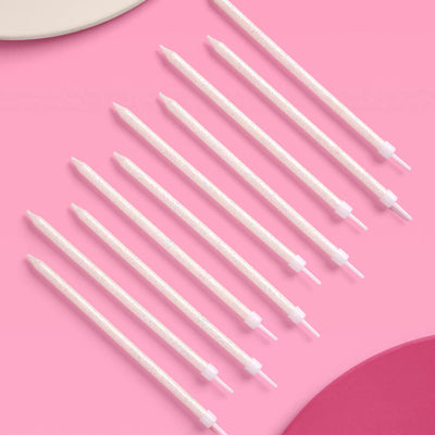White Glitter Candles - 10 glitter candles