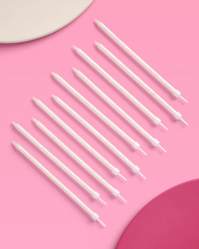 White Glitter Candles - 10 glitter candles