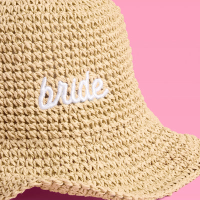 Straw Bride Bucket Hat - embroidered hat