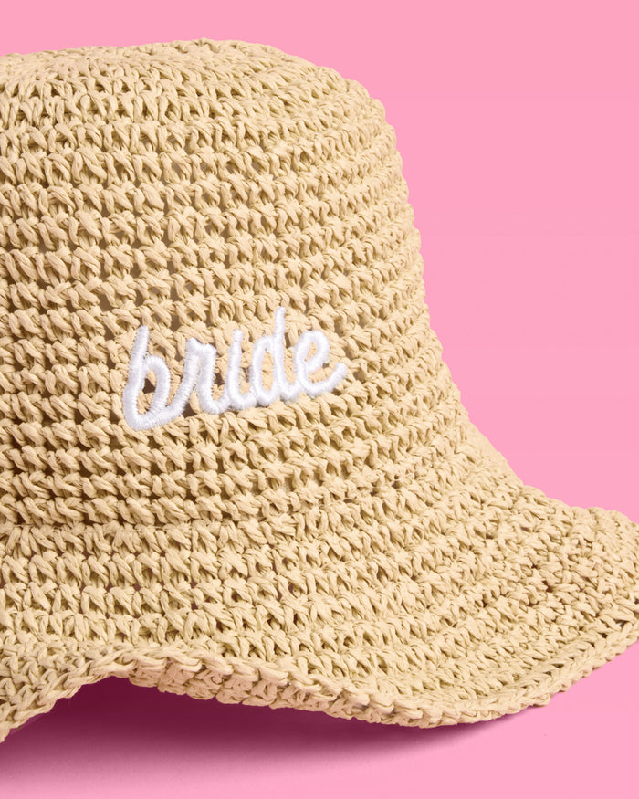 Straw Bride Bucket Hat - embroidered hat