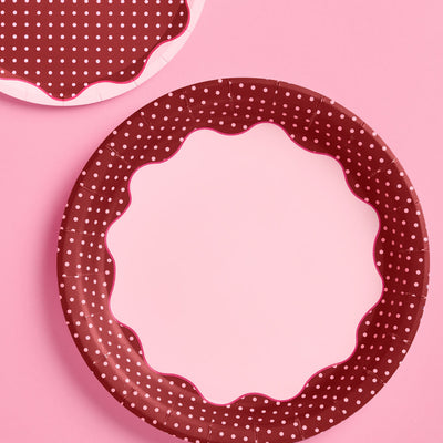 Burgundy Polka Dot Plates - 10 Paper Plates