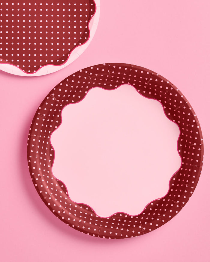 Burgundy Polka Dot Plates - 10 Paper Plates