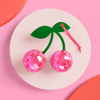 Disco Cherries Ornament - pink disco ornament