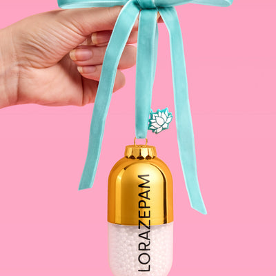 Lorazepam Ornament - gold and clear ornament