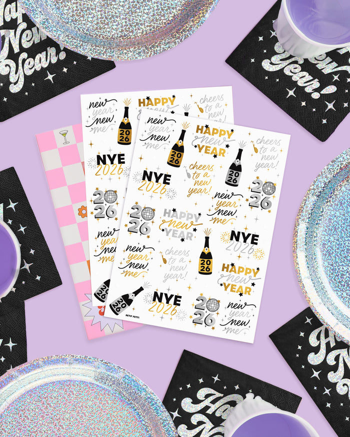 Metallic NYE Tats - 40 foil temporary tattoos