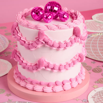 Pink Disco Topper - 4 disco ball cake toppers