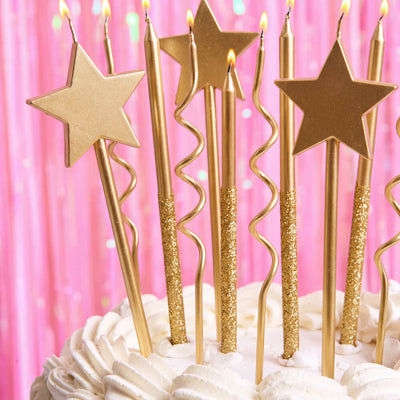 Novelty Gold Candles - 14 pc gold glitter candles