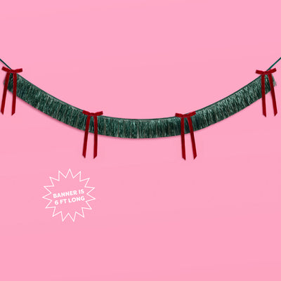 Xmas Bow Banner - fringe + velvet bows