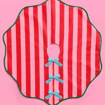 Candy Cane Tree Skirt - pink and red striped tree skirt