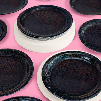 Black Shimmer Plates - 25 paper plates