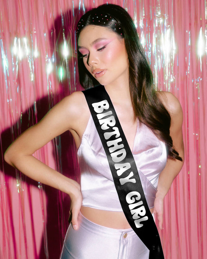 Western Bday Girl Sash - black + silver foil